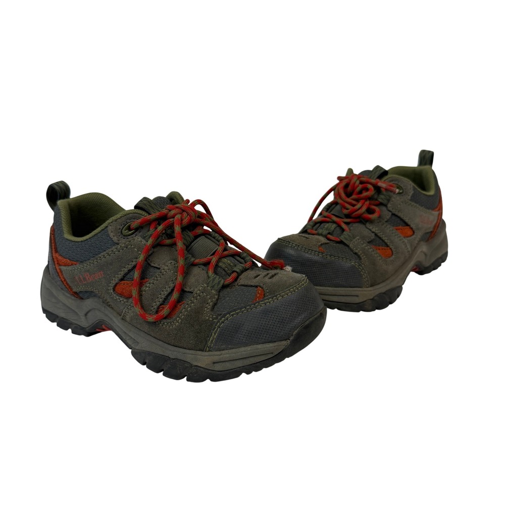 LL Bean Kids Trail Model Hiking Shoes Olive Green Orange Low Top Sneakers Size 2